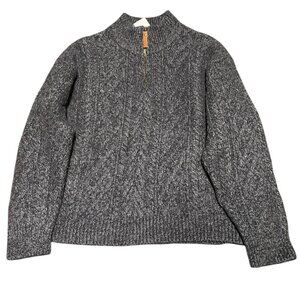 Vintage Inis Crafts 100% Merino Wool Cable Knit Sweater Medium Gray 1/4 Zip